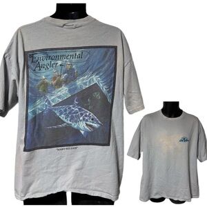 Vtg 90s Distressed Mako Shark Graphic Tee Environmental Artwear Angler XL READ